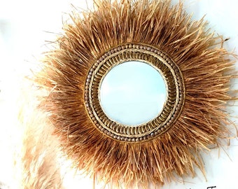 Ethnic iridescent raffia mirror SOLEIL ARDENT