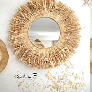 Large ethnic raffia mirror JULIA 70