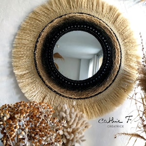 Black raffia fiber ethnic mirror SCORPYS 77