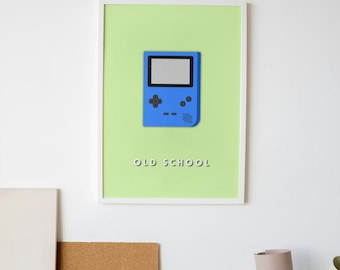 Retro Gameboy Pastel Print: "Old School" Quote Art