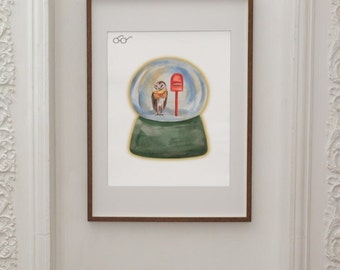 Watercolor Hedwig Owl Print: Harry Potter Snow Globe Art