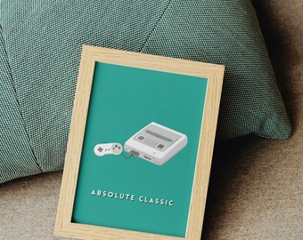 Retro SNES Console Pastel Green Print: Gamer Wall Art