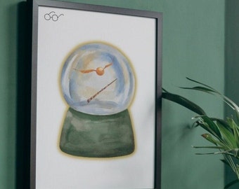 Watercolor Harry Potter Globe Print: Snitch & Wand Wall Art