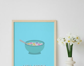Cereal Bowl "Let's Spoon" Print: Pastel Blue Kitchen Wall Art