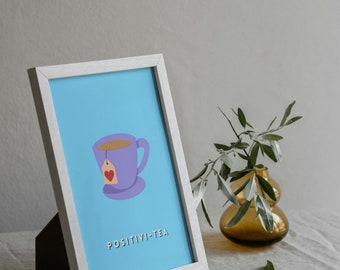 Positivi-Tea Print: Pastel Blue Tea Cup Wall Art