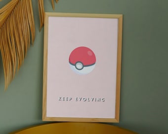 Pokemon 'Keep Evolving' Print, Pastel Pink Pokeball Art
