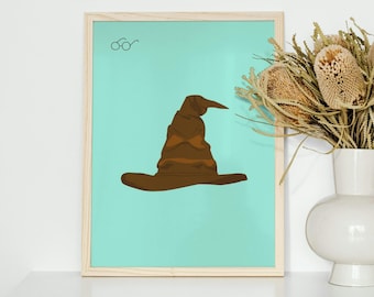 Harry Potter Sorting Hat Wall Art, Wizard House Print, Magical Printable Decor, Hogwarts Poster, Witch Wizard Room Gift, Fantasy Art Print.