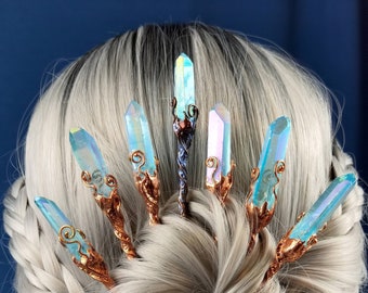 Aura crystal hair pin, aura quartz hair stick, decorative hair stick, gemstone hair accessory