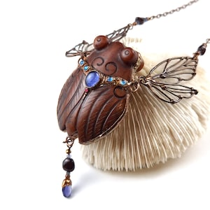 Cicada necklace, jade cicada pendant, articulated cicada, articulated necklace