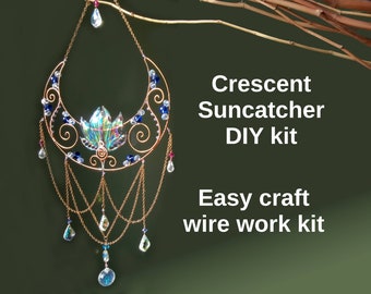 Crescent suncatcher Kit NO TOOLS, Easy Craft Kit, Wire Work Kits, Make at Home Kit, Gemstone Kit, Beading Kits, Make a lotus suncatcher