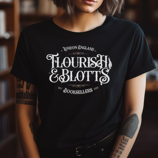 Flourish & Blotts Tee // Wizard Book Shop T-Shirt, Book Worm Shirt, Bookish Sweatshirt, Wizard Shirt, Unisex Tee