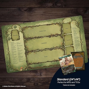 MTG Beginner Playmat | Druid Forest Learn to Play Magic Mat | Commander Zones & Turn Order Guide | Teaching Playmat for New Players