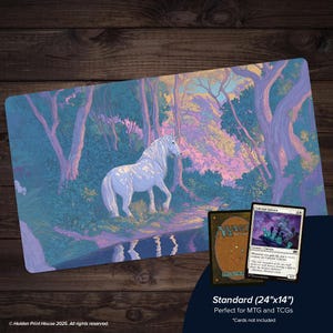 Einhorn verzauberte Wald Krabbeldecke | Friedliche Naturszene Krabbeldecke für MTG, TKG, Bloomburrow | Gaming Mousepad | 60x35cm, 36x30cm, 90x18cm Geschenk