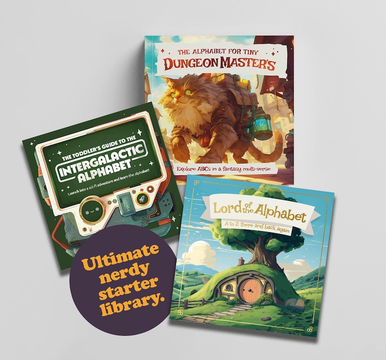 Paquete de regalo para padres geeks / Libros de ciencia ficción + DnD + ESDLA / Regalo único para baby shower / Set de aprendizaje de fantasía imagen 1