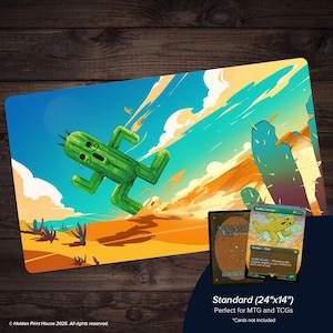 Cactuar Final Fantasy Playmat | MTG Desk Mat 24&quot;x14&quot; or XL Sizes | Final Fantasy-Inspired TCG Mat | Nerdy Gift for Gamers