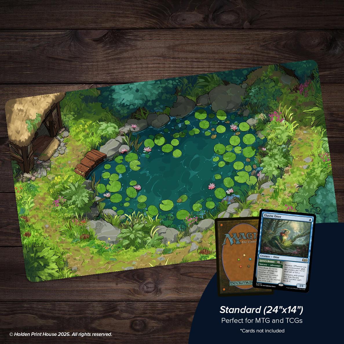 Lily Pad Pond Desk Mat | Peaceful Nature Scene Playmat for MTG, TCG, Bloomburrow | Chill Gaming Mousepad | 24x14", 36x12", 36x18" Gift