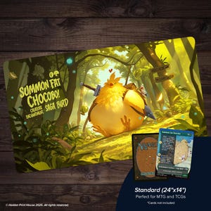 でぶチョコボ召喚カードプレイマット | バスターソードMTGデスクマット 24インチ×14インチまたはXLサイズ | ファイナルファンタジー風TCGマット | ゲーマー向けオタクギフト