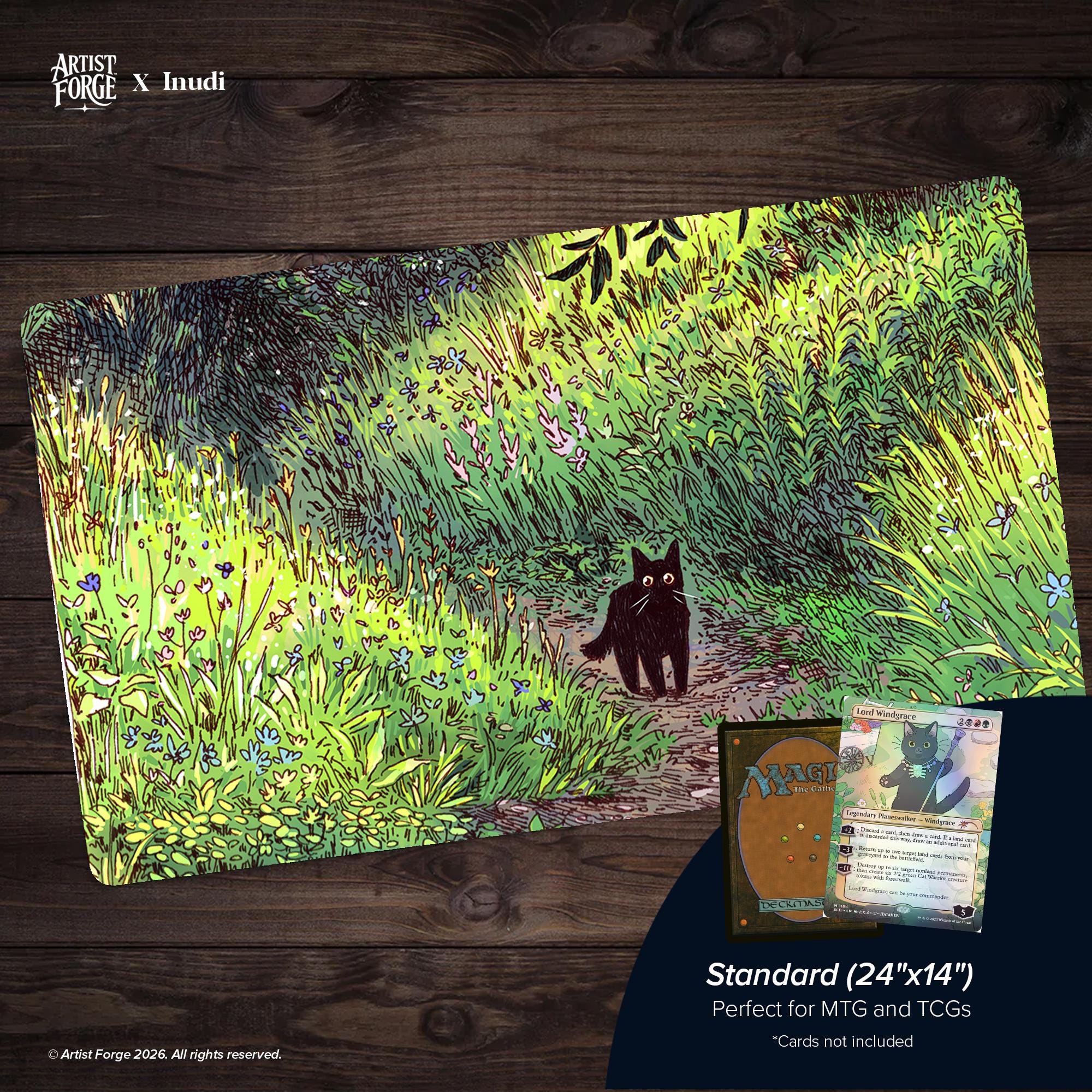 Black Cat Forest by Inudi Playmat | Cottagecore MTG Desk Mat 24