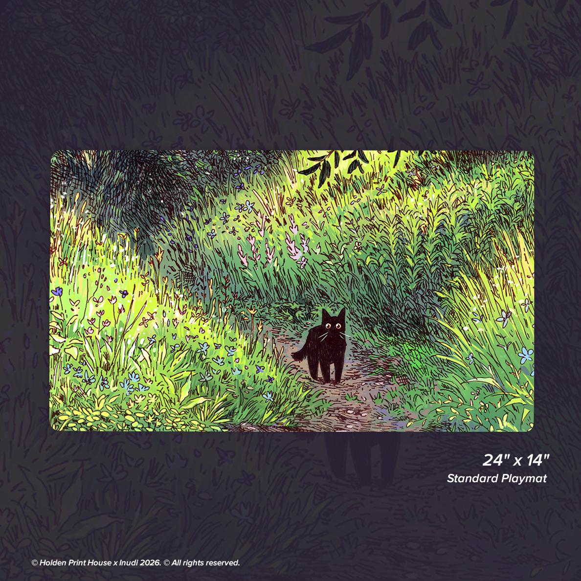 MTG SCGプレイマット「Feline Focus」 Black Cat Forest by Inudi Playmat | Cottagecore MTG Desk Mat 24