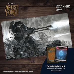 Grimdark Sci-Fi Playmat | Eskaton Battlefield Art by Thomas Elliott | Warhammer-Inspired MTG Desk Mat