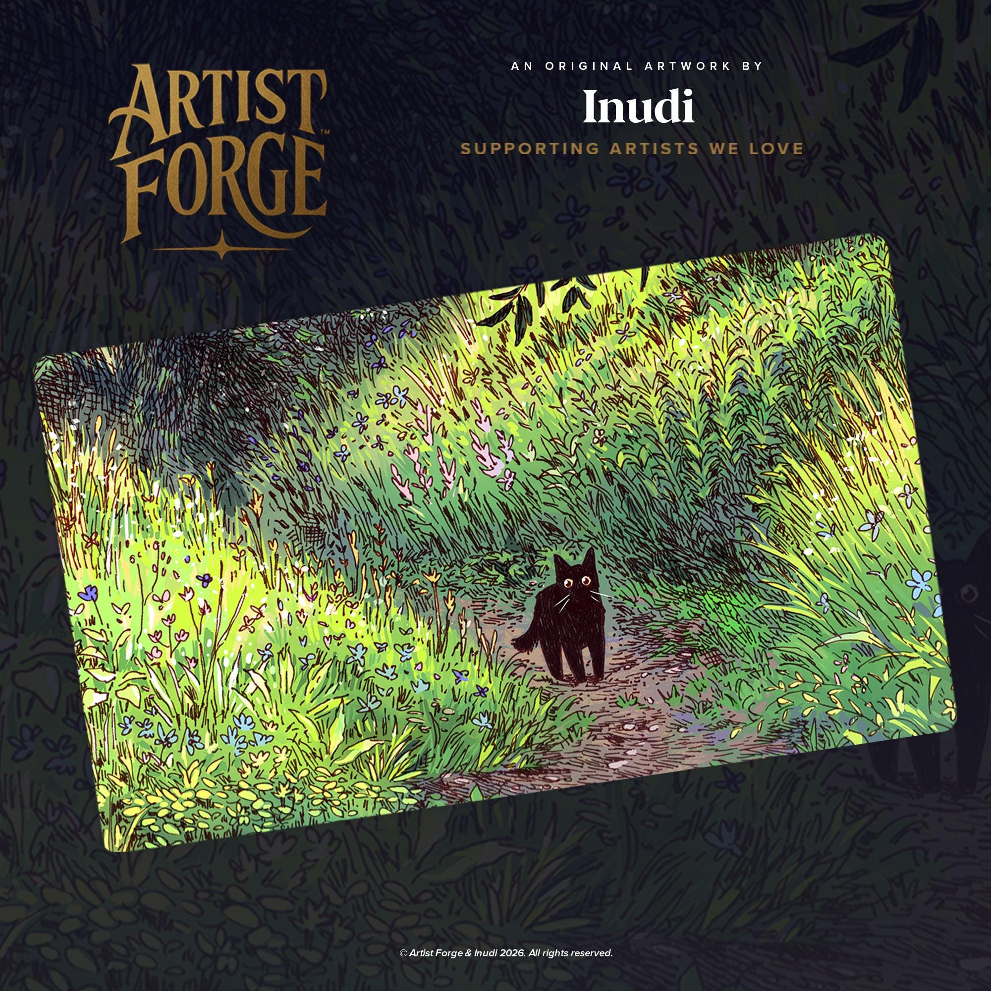 Black Cat Forest by Inudi Playmat | Cottagecore MTG Desk Mat 24