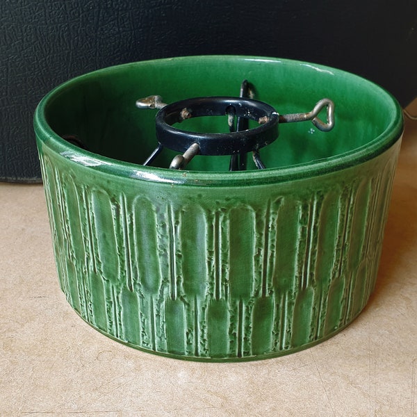 Jasba 3-011-23: rare West-Germany pottery Christmas tree holder with metal screws, seventies, mid-century emerald green