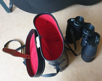 Coslinar, Japan, 1980s binocular (7x50), coated optics, in original leather box with straps, optical instrument of high quality