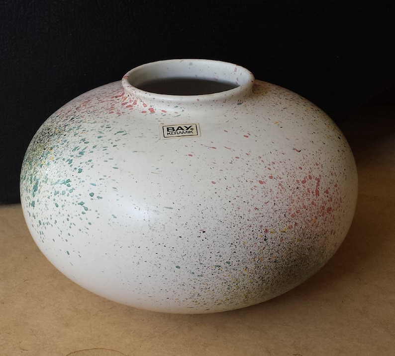 Germany pottery vase with multicoloured sprinkle glaze Bay Keramik 690-18 large pumpkin model ceramic W seventies eighties post-modern