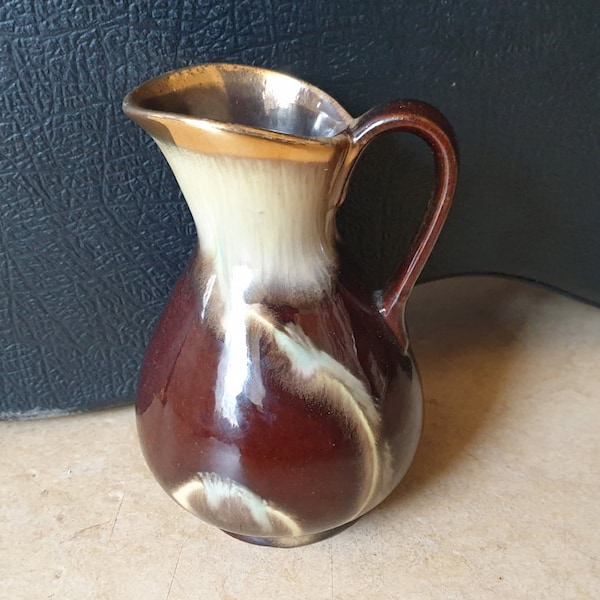 Carstens Tönnieshof 568: West-Germany pottery, 1950s handled jug / pitcher vase, typical drip glaze, mid-century design, abstract decoration