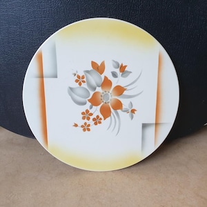 Grünstadt A.G. 7055: seltene Spritzdekor Keramik Tortenplatte, 1930er Jahre, florales und kreativistisches Design, deutsche Vorkriegskeramik, Bauhaus