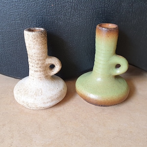 A pair of Vest Keramiek F2, Gouda, Netherlands: very typical earthy and austere ceramic Dutch design sturdy mid-century brutalist jug vases