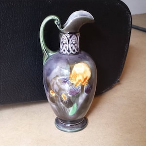 Bihl, Czechoslovakia, 1770: art nouveau / jugendstil 1920s ceramic vase with handpainted iris flower