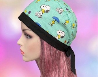 Peanuts tie back cap, peanuts scrub cap, unisex scrub cap, Halloween scrub cap, fall scrub cap, autumn scrub cap