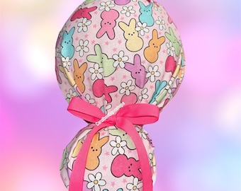 Gorro quirúrgico de Pascua con coleta, gorro quirúrgico de conejito, gorro quirúrgico de conejo, gorro quirúrgico de Pascua, gorro quirúrgico de conejito pastel, gorro quirúrgico de Pascua de gatito