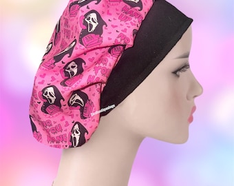 Halloween Bouffant Scrub Cap, Spooky bouffant scrub cap, Ghost bouffant scrub cap, Horror Icons bouffant scrub cap