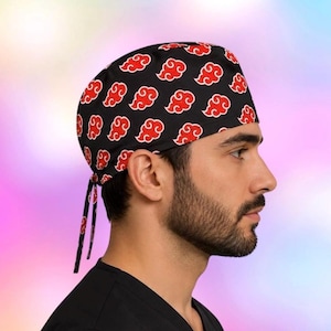 Red cloud back scrub cap, Anime scrub cap, unisex scrub cap