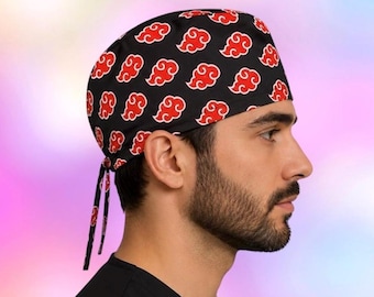 Red cloud back scrub cap, Anime scrub cap, unisex scrub cap