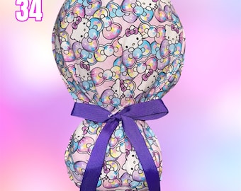Kitty Cat Ponytail Scrub Cap, Ponytail scrub cap, kurom scrub cap, my melody scrub cap, HK and friends scrub cap