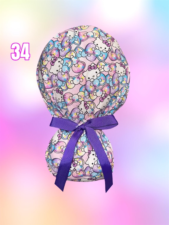 Kitty Cat Ponytail Scrub Cap, Ponytail scrub cap, kurom scrub cap, my melody scrub cap, HK and friends scrub cap