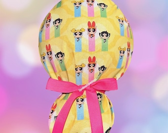 Power girls ponytail scrub cap, cartoons scrub cap, 90s scrub cap, blossom scrub cap, buttercup scrub cap, bubbles scrub cap