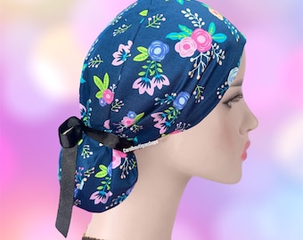 Flowers Ponytail Scrub Cap, strawberry scrub cap, sunflower scrub cap, floral scrub cap