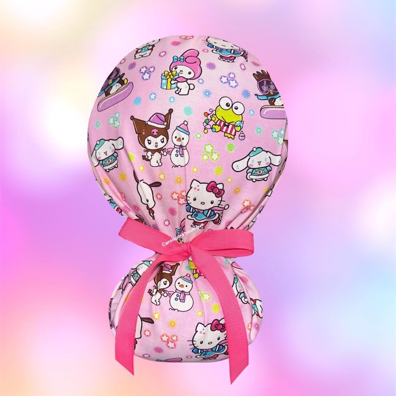 Kitty Cat Ponytail Scrub Cap, Ponytail scrub cap, kurom scrub cap, my melody scrub cap, HK and friends scrub cap 2