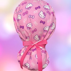 Kitty Cat Ponytail Scrub Cap, Long Hair scrub cap, HK scrub cap, kurom scrub cap