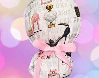 Heels ponytail scrub cap, fashion ponytail scrub cap, Sacred Hearts Ponytail Scrub Cap, cheetah print scrub cap