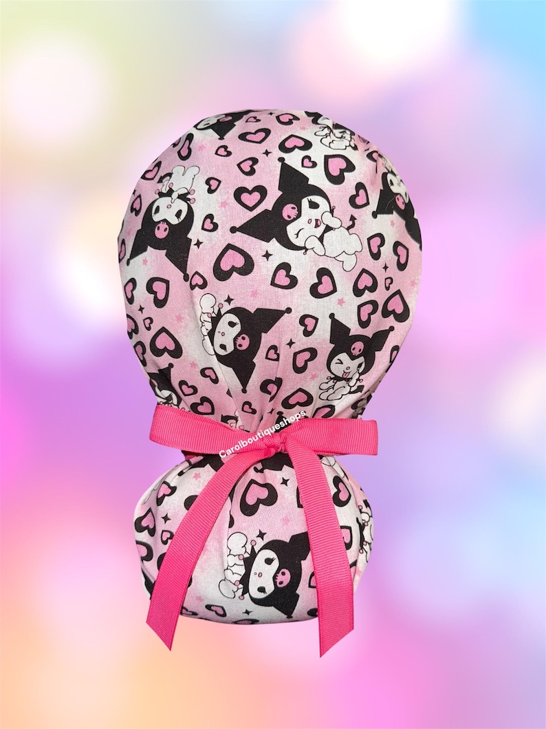 Kitty Cat Ponytail Scrub Cap, Ponytail scrub cap, kurom scrub cap, my melody scrub cap, HK and friends scrub cap image 3