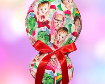 Christmas Ponytail Scrub Cap,  Holiday scrub cap, Winter scrub cap, Grinchmas scrub cap, pink Christmas scrub cap