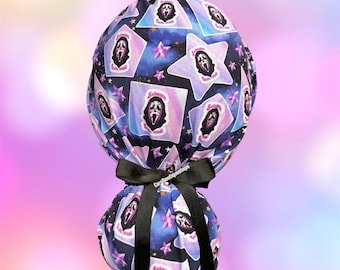 Ponytail Scrub Cap, Spooky scrub cap, Horror Icons scrub cap, scrm scrub cap