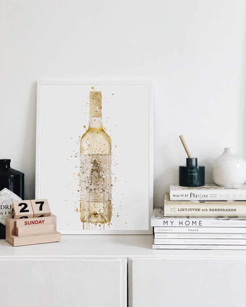 White Wine Bottle Wall Art Print 0558 Etsy UK