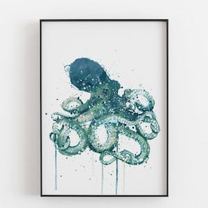 Sea Creature Wall Art Print 'Blue Octopus' 1067