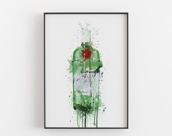 Gin Bottle Wall Art Print 'Emerald' 0003